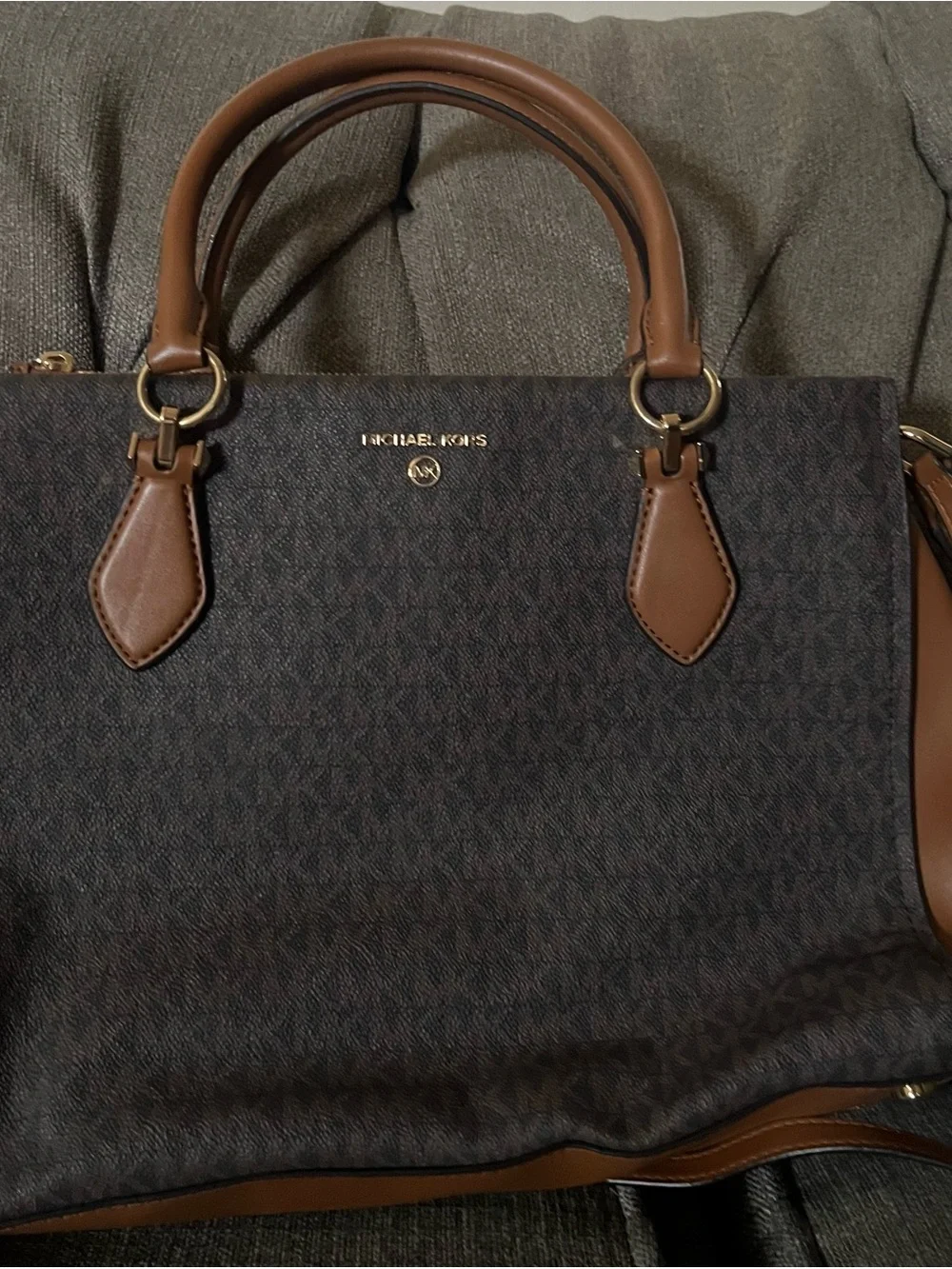 Michael Kors Brown and Tan Signature Monogram Satchel